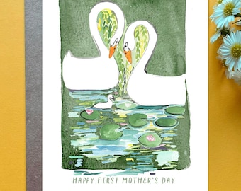 First Mother's Day Card Then there were three 1st Mother's Day Gift from Dad Funny Mother's Day Gift Swan Family Theme