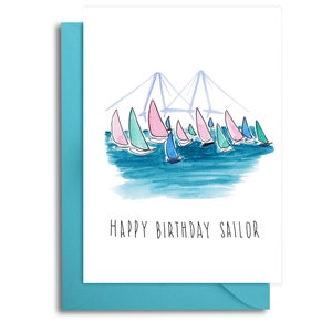 Biglietto di compleanno a vela, Charleston Harbor Birthday Card, Sail Boats Card, Buon Compleanno Sailor,