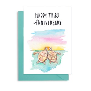 結婚3周年記念カード、3周年記念、ウミガメをテーマにした記念日カード、夫への記念日カード、3周年記念