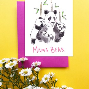 Cartão Panda Mom and Babies, Cartão engraçado para o dia das mães, Cartão para o dia das mães com Panda, Cartão Panda para a mãe, Cartão para o dia das mães da mãe trigêmea