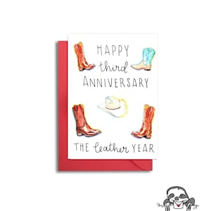 結婚3周年記念カード、3年記念日、革の記念日、夫への記念日カード、3周年、結婚3年目