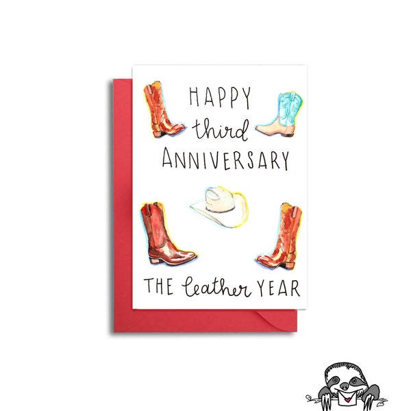 Third Wedding Anniversary Card, Three Years Anniversary, Leather Anniversary, Anniversary Card for Husband, 3rd Anniversary, 3 Years Married