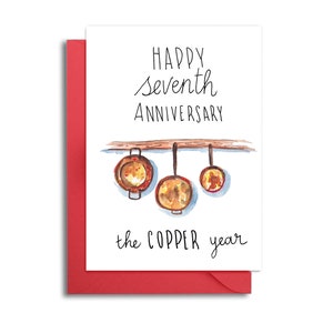 Tarjeta del 7o aniversario de bodas, Aniversario temático de cobre, 7o aniversario, Tarjeta de aniversario para el esposo, Séptimo aniversario, Año del cobre