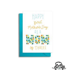 1º Dia das Mães como Mãe de 3, Cartão de Dia das Mães, Dia das Mães com 3 filhos, Cartão de Dia das Mães de 3 Mães, 1º Dia das Mães do novo bebê