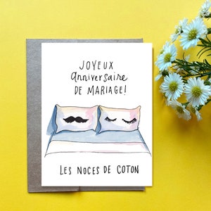 Cartão de primeiro aniversário de casamento, L'Anniversaire de notre premier Annee, Cadeau de Coton, Les Noces de Coton