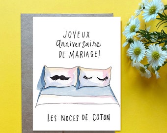 1st Wedding Anniversary Card, L'Anniversaire de notre premier Annee, Cadeau de Coton, Les Noces de Coton