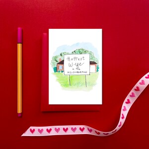 La esposa más caliente en el cartel del patio del vecindario, la esposa más caliente San Valentín, San Valentín divertido para la esposa, tarjeta de aniversario divertido del marido