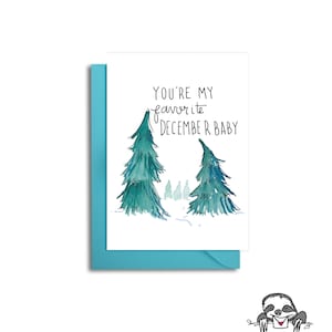 Favoriete december baby, december verjaardag meisje, december verjaardag jongen, Happy December Verjaardag kaart, aquarel verjaardagskaart, sparren