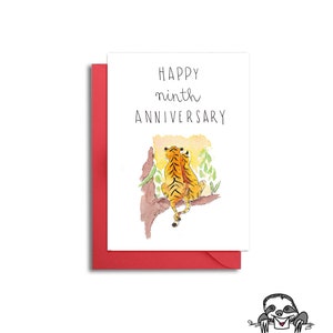 9.ª tarjeta de aniversario de boda, tarjeta de aniversario con temática de tigre, tarjeta de 9.º aniversario para marido, tarjeta de noveno aniversario