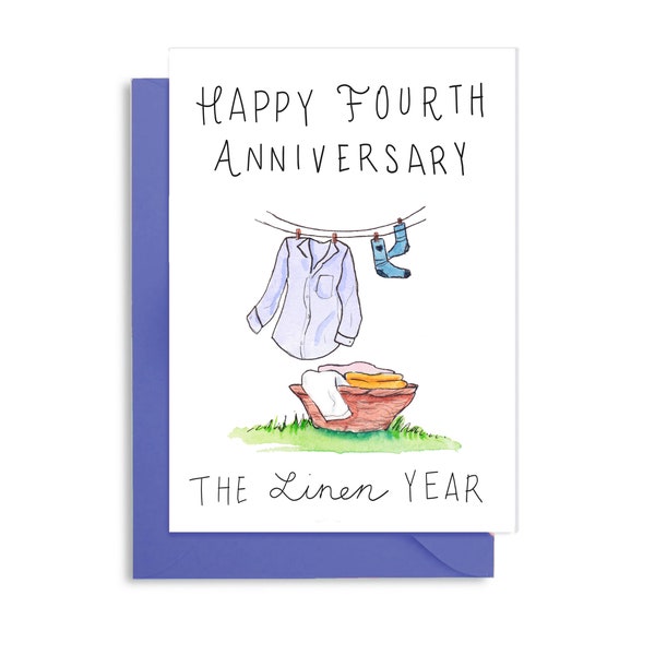 4th Wedding Anniversary Card, Fourth Anniversary, 4th Anniversary card for Husband, the Linen Anniversary, 4th Wedding Anniversary Linen