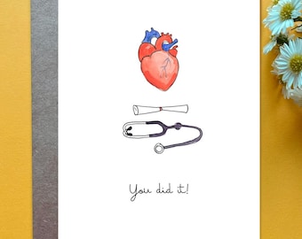 Custom Med School Graduation Card Heart Surgeon Cardiologist Grad Card Medical School Cardiology Nurse Grad Human Heart Illustrated Card