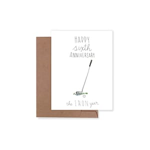 Tarjeta del sexto aniversario de bodas, aniversario con temática de hierro, sexto aniversario con hierro de golf, tarjeta de aniversario para esposo, idea de regalo para el año del hierro