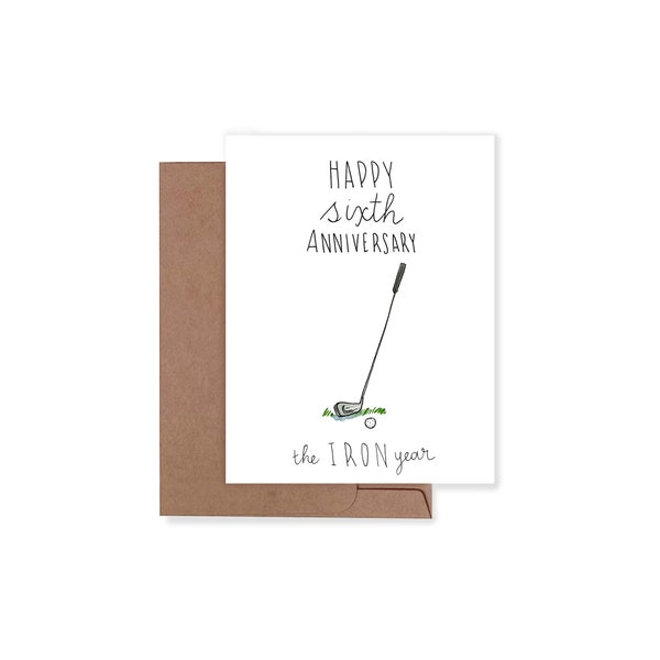 6th Wedding Anniversary Card, Iron Theme Anniversary, 6th Year Anniversary Golf Iron, Anniversary Card for Husband, Iron Year Gift Idea