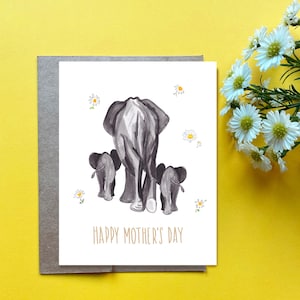 Tarjeta de elefantes gemelos para mamá y bebé, tarjeta para el Día de la Madre con elefantes, regalo para el Día de la Madre de mamás gemelas, primer Día de la Madre, mamá y bebés