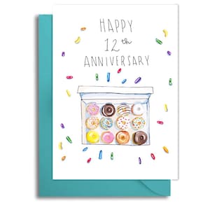 Tarjeta del 12.º aniversario de bodas, tarjeta del 13.º aniversario, tarjeta del 12.º aniversario para el esposo, aniversario con temática de donas, regalo del 13.º aniversario