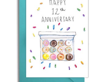 Tarjeta del 12.º aniversario de bodas, tarjeta del 13.º aniversario, tarjeta del 12.º aniversario para el esposo, aniversario con temática de donas, regalo del 13.º aniversario