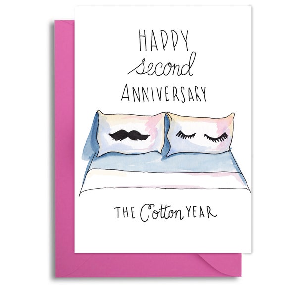 Second Wedding Anniversary Card, Cotton Year Anniversary, Husband and Wife Card, 2nd Wedding Anniversary, Wedding Anniversary, Love Card