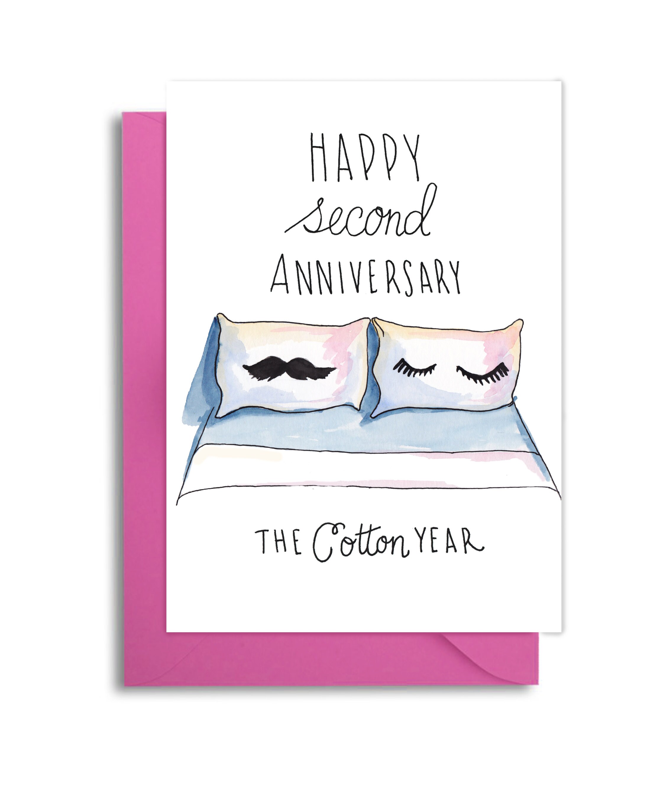 Second Wedding Anniversary Card, Cotton Year Anniversary, Husband and…