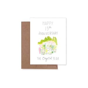 Tarjeta del 15.º aniversario de bodas, regalo de cristal para el año del aniversario, tarjeta para el esposo, 15.º aniversario de bodas, regalo de cristal para el aniversario de bodas