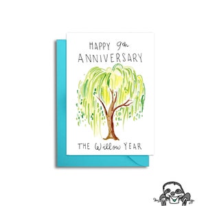 Tarjeta del noveno aniversario de bodas, aniversario de 9 años, aniversario de sauce, tarjeta de aniversario para el esposo, idea de regalo del noveno aniversario