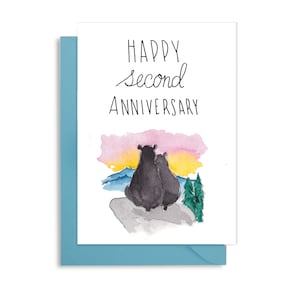 Tarjeta de aniversario de boda 2, aniversario de dos años, aniversario temático de osos, tarjeta de aniversario para marido, 2 aniversario, osos negros