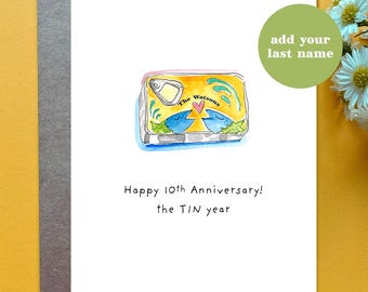 Custom 10th Wedding Anniversary Card for Husband Tin Theme Anniversary Personalized Last Name Funny Anniversary Card for 10th