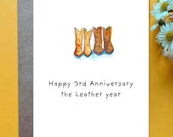 3rd Wedding Anniversary Card Leather Year Anniversary Gift Husband 3rd anniversary traditional gift of leather third Anniversary Card
