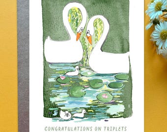 Triplets Mother's Day Card Swan Theme 1st Mother's Day Card Mama of Three