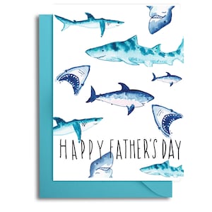 Tarjeta del Día del Padre con Papá Tiburón, Tarjeta del Día del Padre con temática de tiburón, Tarjeta divertida del Día del Padre, Papá pescador, Día del Padre con Bebé Tiburón