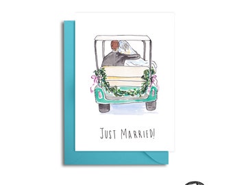 Voiturette de golf d'escapade de mariage, carte juste mariée, carte de mariage drôle, voiture d'escapade, cadeau de mariage drôle, voiturette de golf de mariage, carte drôle pour le mariage