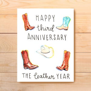 Third Wedding Anniversary Card Leather Anniversary Gift Idea 3rd Anniversary Card for Husband Leather Boots Gift Cowboy Gift Idea