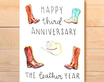 Third Wedding Anniversary Card Leather Anniversary Gift Idea 3rd Anniversary Card for Husband Leather Boots Gift Cowboy Gift Idea