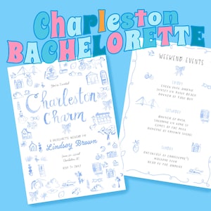 Charleston Toile vrijgezellenuitnodigingen, Charleston vrijgezellenuitnodiging, gedrukte uitnodigingen met jouw gegevens, Charleston Girls Weekend
