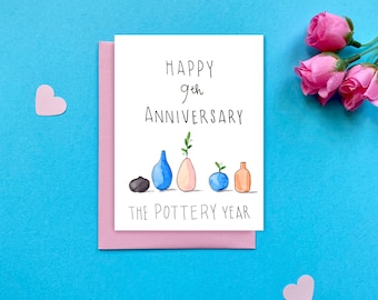 Tarjeta de 9.º aniversario para esposa, idea de regalo tradicional con temática de cerámica, regalo de cerámica para su noveno aniversario de bodas.