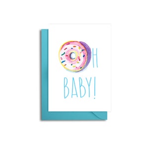 Tarjeta Oh Baby Donut, Tarjeta para futura mamá, Tarjeta para nuevo bebé, Niña, Niño, Tarjeta para baby shower, Tarjeta con donut, Tarjeta con donut para bebé con chispas