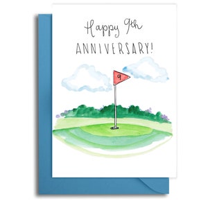 Tarjeta de aniversario de bodas número 9, tarjeta de aniversario con temática de golf, tarjeta de aniversario para el esposo, tarjeta de aniversario número 9