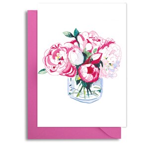 Carte de pivoines, carte de pivoines roses, carte de bouquet de la fête des mères, carte de remerciement pivoines, carte de fleurs pour elle