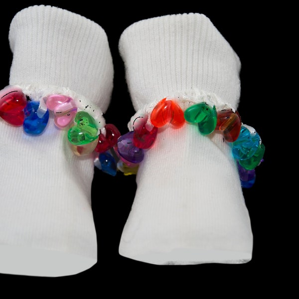 Rainbow Heart Beaded Socks