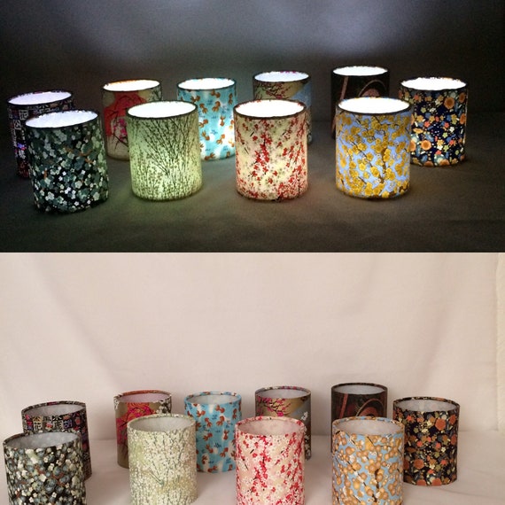Led Tea Light Lantern Hand Made With Hand Printed Japanese
