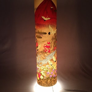 Floor lamp made from hand printed Sogara Yuzen Japanese paper - 60 cm high 15 cm diameter