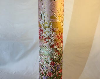 Floor lamp -  60 cm high 15 cm wide - made with hand printed Japanese sogara yuzen paper