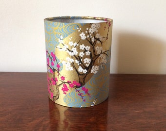 Lantern made with hand printed Japanese Chiyogami paper  10 cm wide 12 cm high LED tea light included