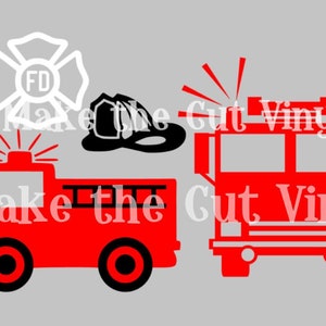Firetruck, Fireman's helmet, Firefighter shield kid's birthday SVG - digital file ONLY