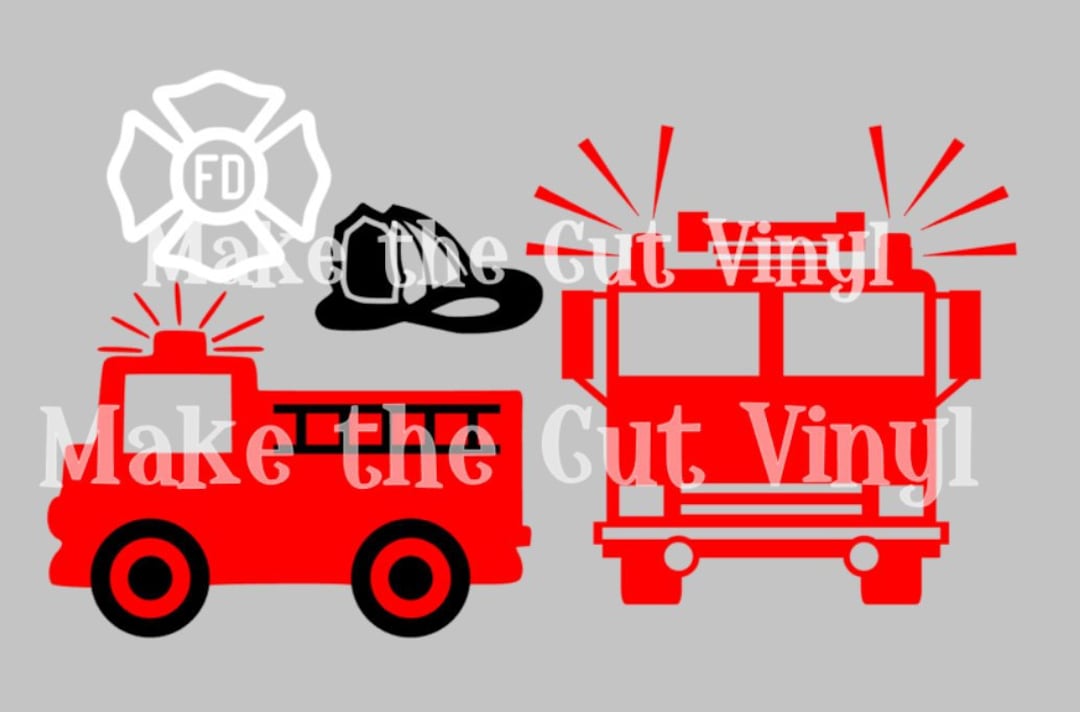 Firetruck, Fireman's Helmet, Firefighter Shield Kid's Birthday SVG ...