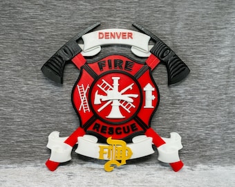 Custom Firefighter Plaque – Maltese Cross Decor | Personalized Firefighter Gift | Denver Fire Rescue Tribute