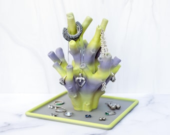 Coral Jewelry Stand | Beachy Ring Holder & Necklace Organizer | Coastal Vanity Decor | Ocean-Inspired Display, 3 Base Styles