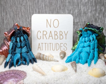 Articulated Hermit Crab – Magnetic Shell 3D Printed Fidget Toy | Cute Desk Pet, Ocean Lover Gift (Custom Colors)