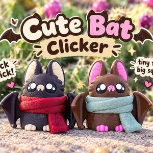 Cute Bat Clicker Fidget Toy | 3D Printed Kawaii Bat | Spooky Cute Desk Buddy | Sensory Fidget Gift | Halloween Bat