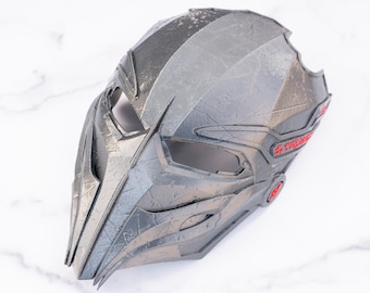 Predator Inspired Dek Mask | Sci-Fi Alien Hunter Cosplay Helmet | 3D Printed Fan Art Prop | Weathered Gray Movie-Inspired Costume Mask