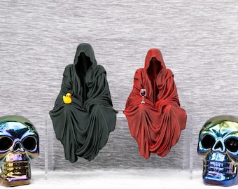 Hooded Grim Reaper Suriel Figurines – Gothic Halloween Phantom Statues Specter Ghost Shelf Decor